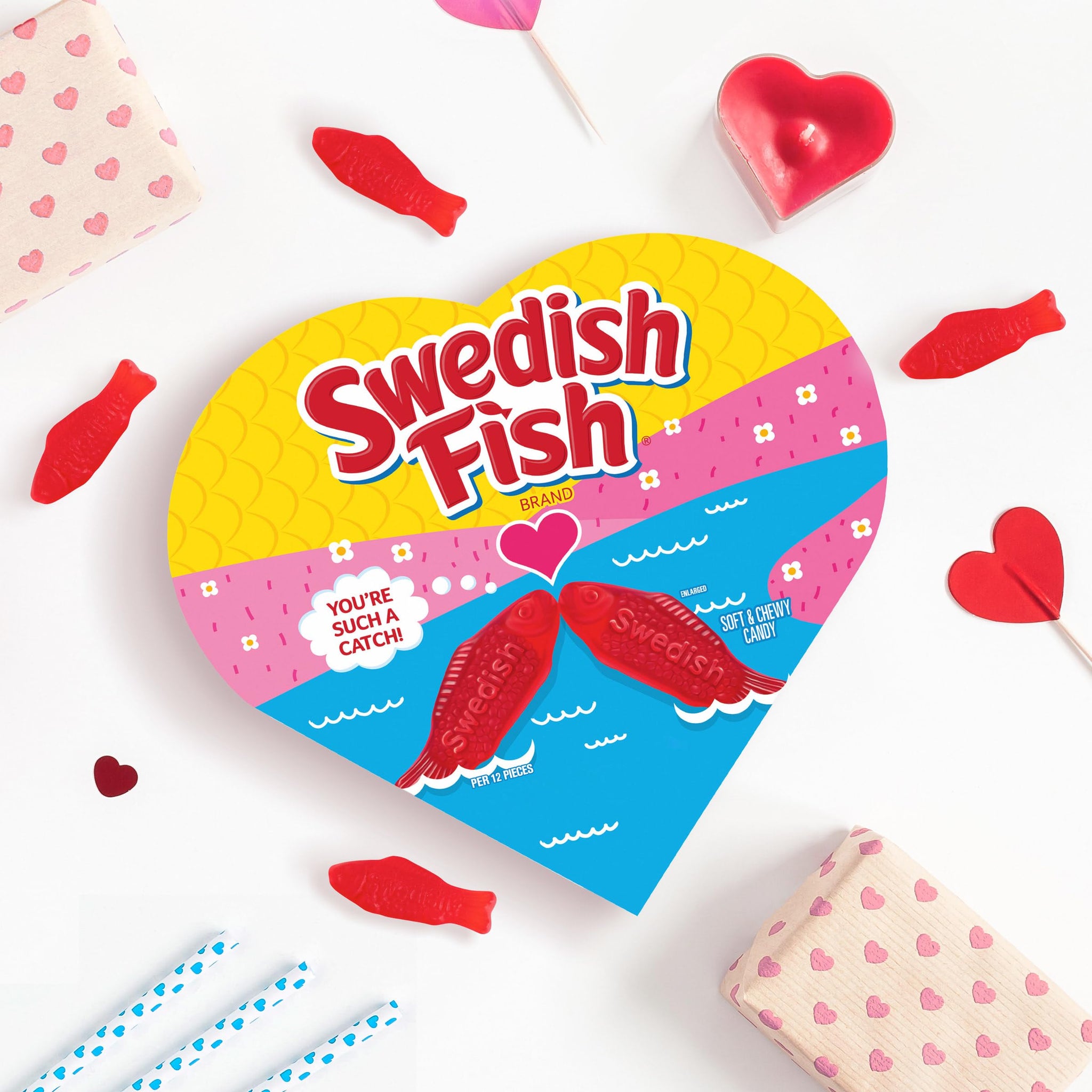 SWEDISH FISH Soft & Chewy Valentines Day Candy, 6.8 oz Heart Shaped Box
