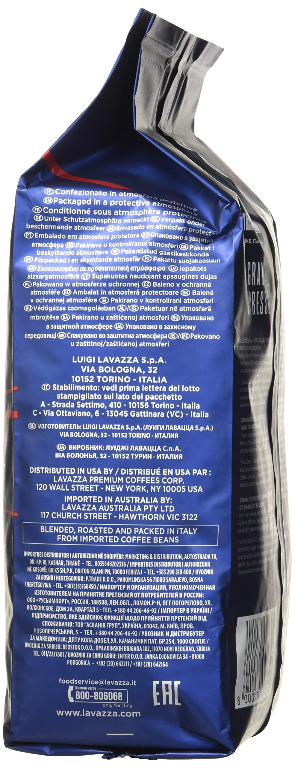 Lavazza medium roast Grand Espresso Whole Bean Coffee, 2.2-lbs (Pack of 2)