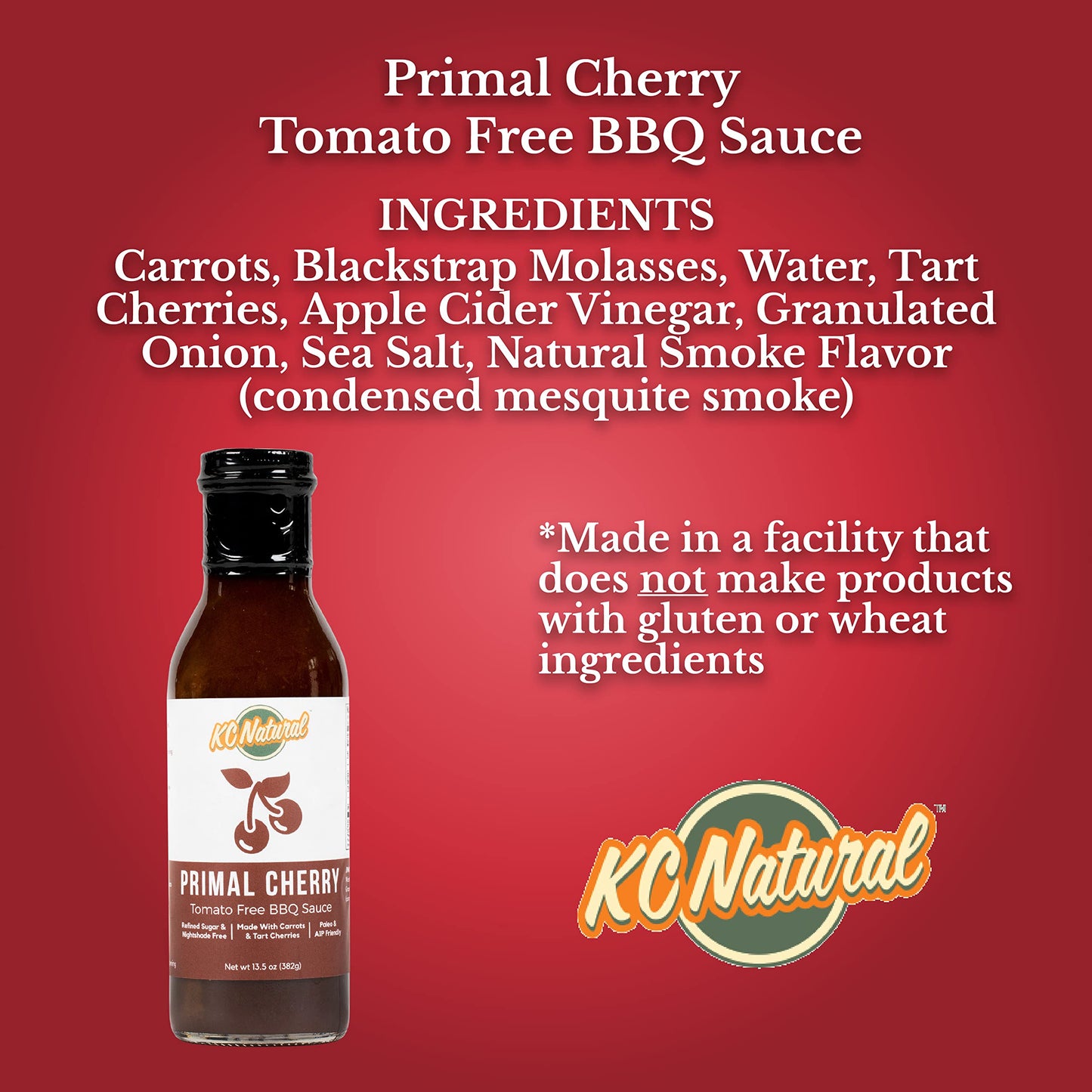 KC Natural - Paleo AIP Barbecue Sauce, Primal Cherry, 14 oz (1 pack)