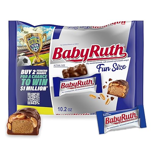 Baby Ruth Candy Bars with Chocolatey Caramel, Peanuts, and Nougat, Fun Size Candy Bars in Bag, 10.2 oz
