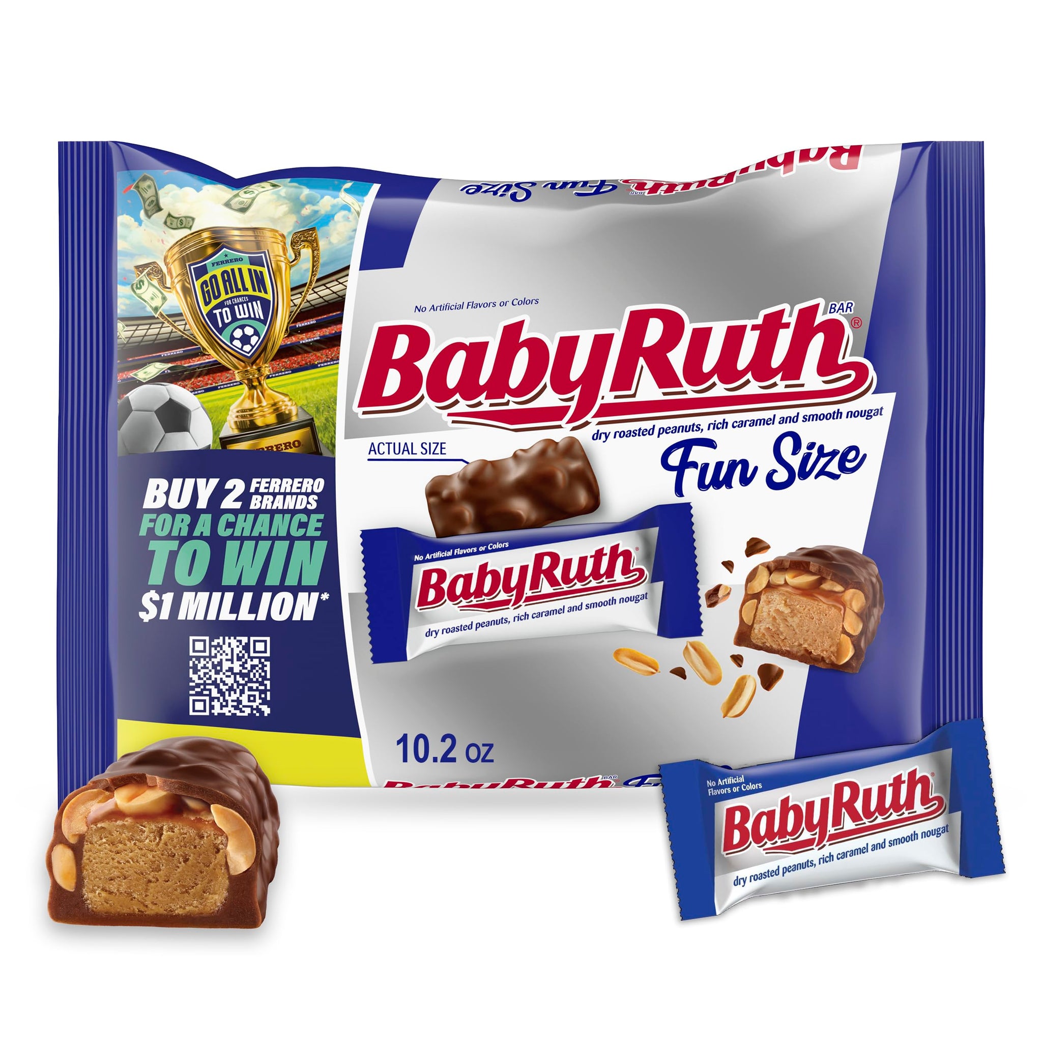Baby Ruth Candy Bars with Chocolatey Caramel, Peanuts, and Nougat, Fun Size Candy Bars in Bag, 10.2 oz