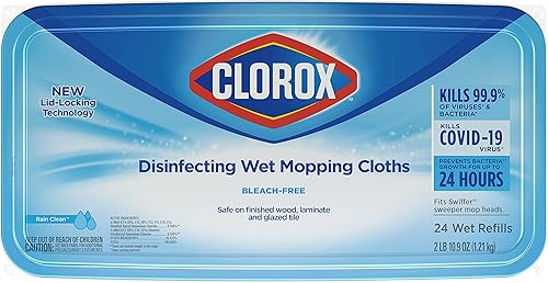 Clorox Disinfecting Wet Mopping Cloths, Rain Clean, 24 Wet Refills (Package May Vary)