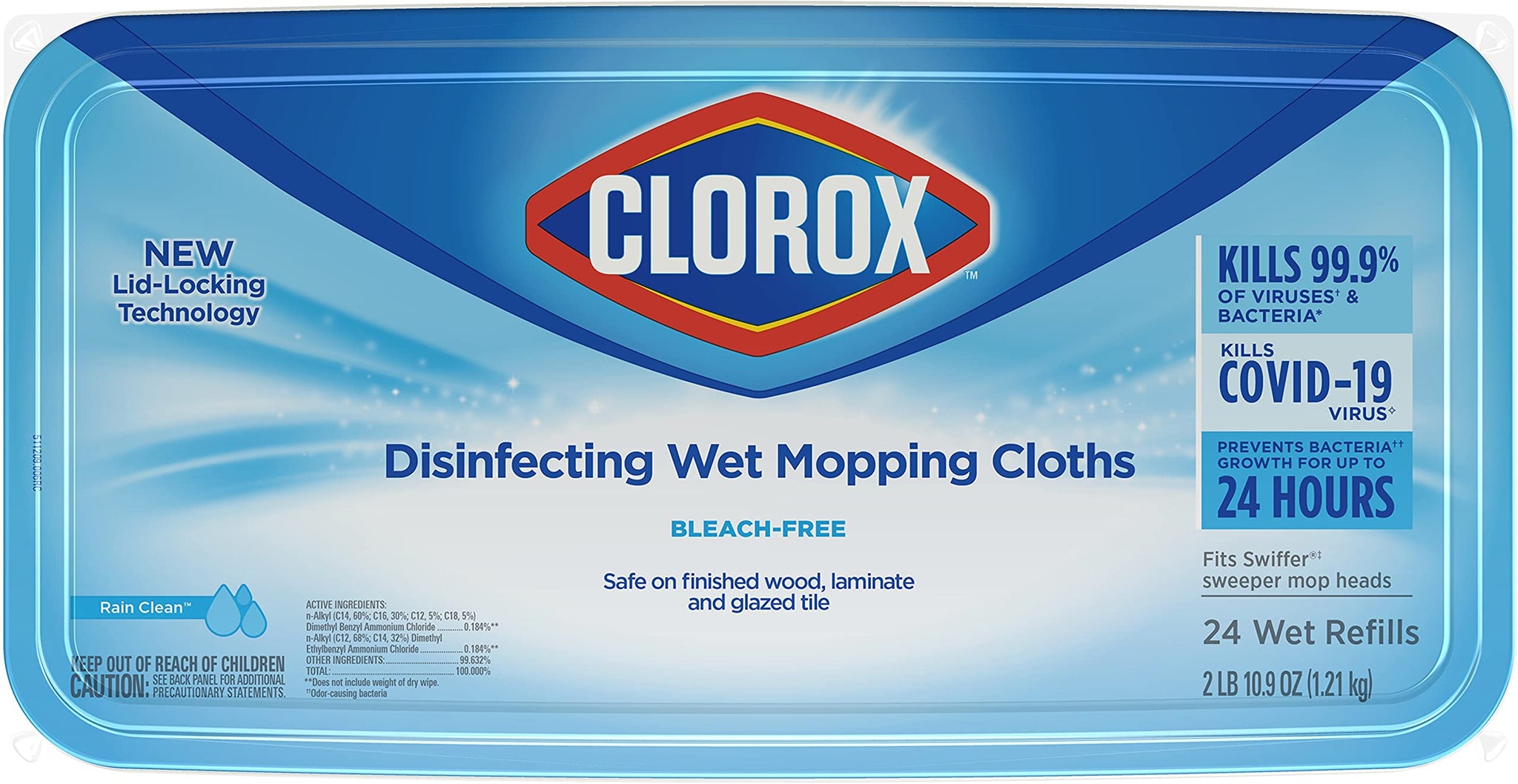 Clorox Disinfecting Wet Mopping Cloths, Rain Clean, 24 Wet Refills (Package May Vary)