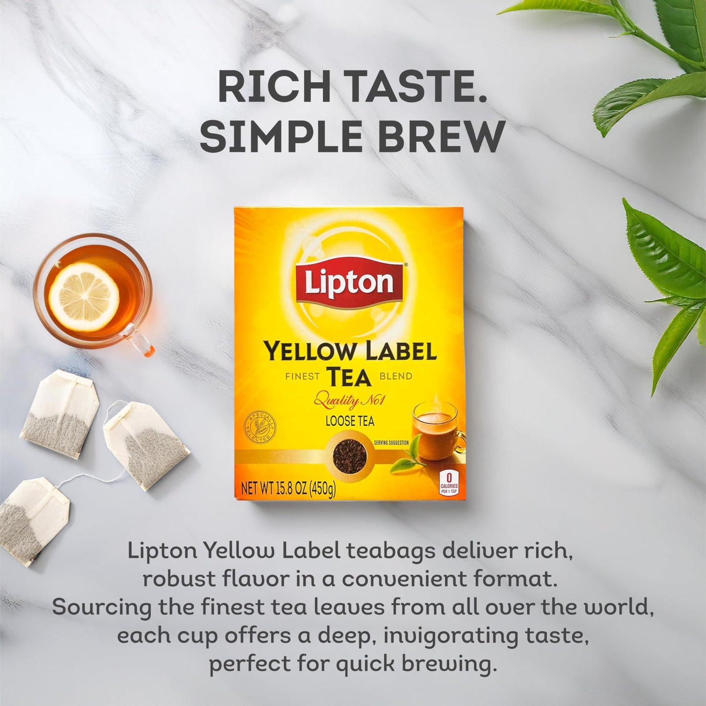 Lipton Yellow Label Finest Blend Loose Black Tea Compatible for Chai 450 Grams Pack of 1