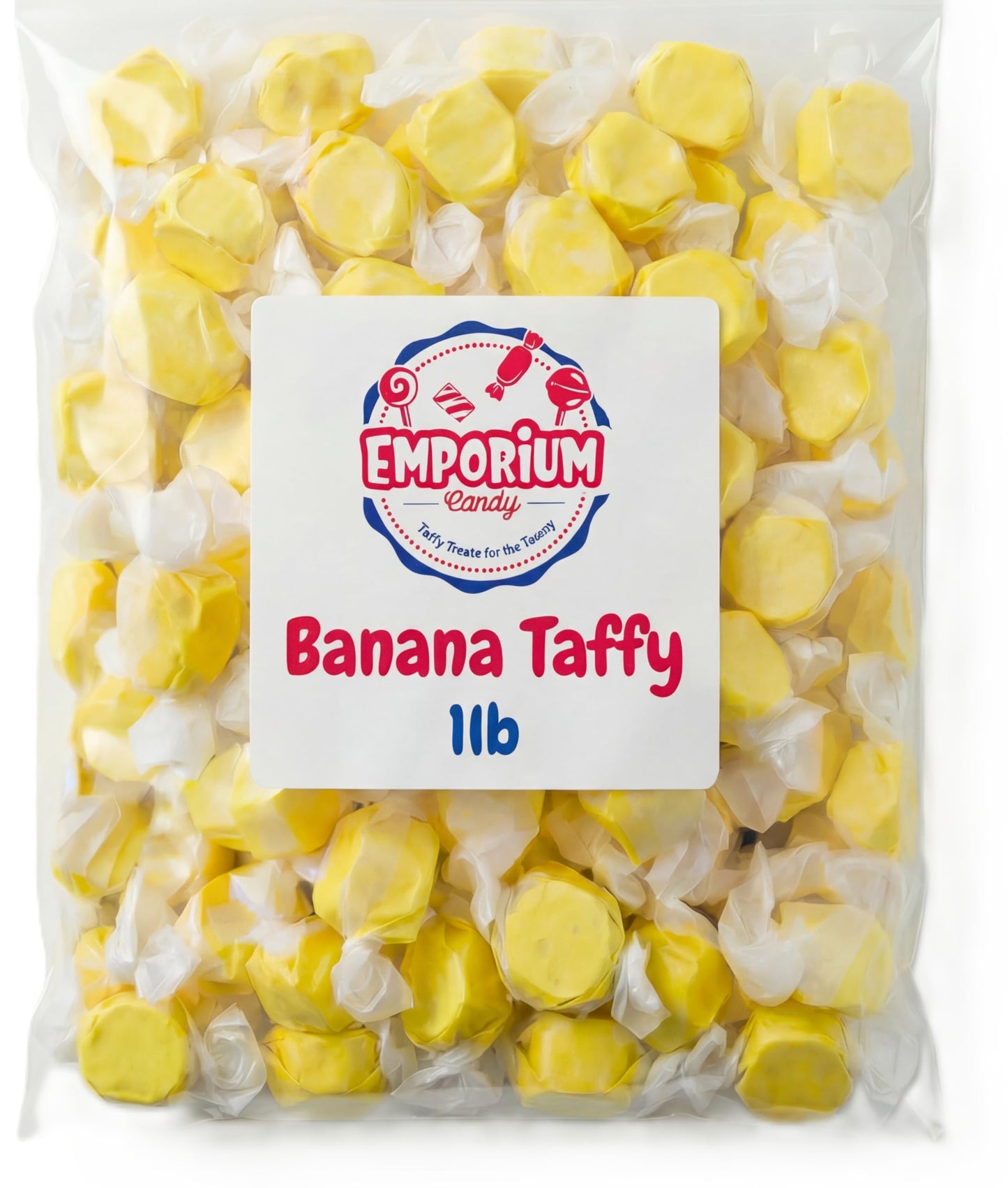 Banana Salt Water Taffy, Soft Chewy Candy, Classic Banana Flavor, 1 lb of Individually Wrapped Bulk, Old Fashioned Boardwalk Treat