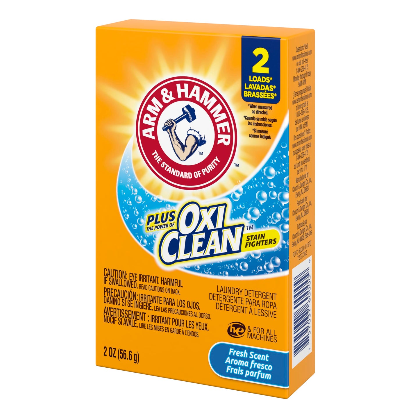 Arm & Hammer plus OxiClean Powder Laundry Detergent Professional, Fresh Scent, Coin Vend 2 oz., 2 Loads, (Case of 156)