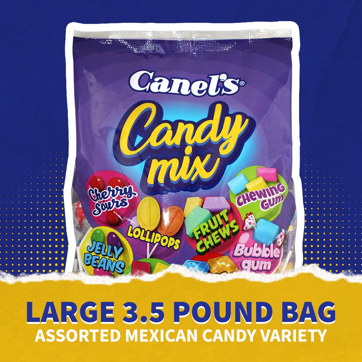 Canel’s Mexican Candy Mix Bag, Assorted Candy with Fruit Chews, Gum, Lollipops, Cherry Sours, and Jelly Beans, for Parties and Sharing, 3.5 Pound Bag