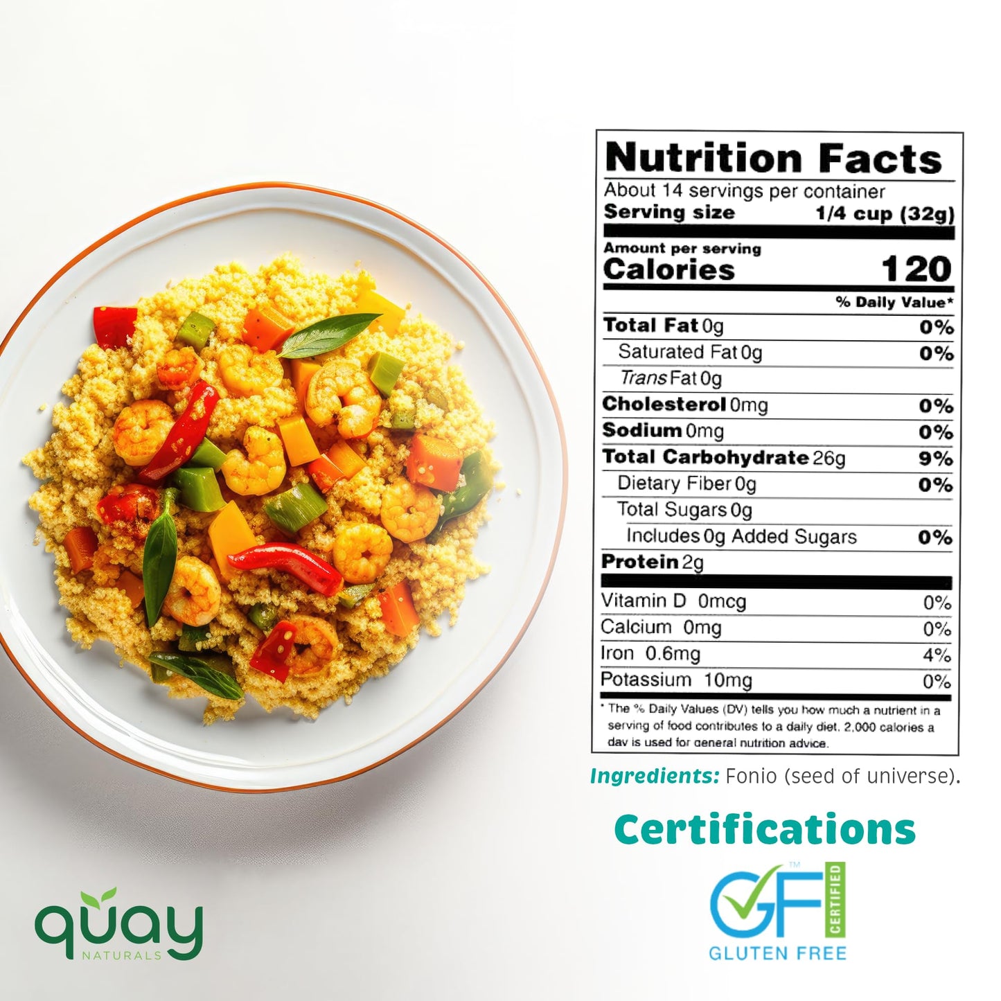 Quay Naturals Fonio Super-Grain - African Ancient Superfood Grain - Substitute & Alternative for Couscous, Quinoa & Rice - Gluten Free & Non GMO