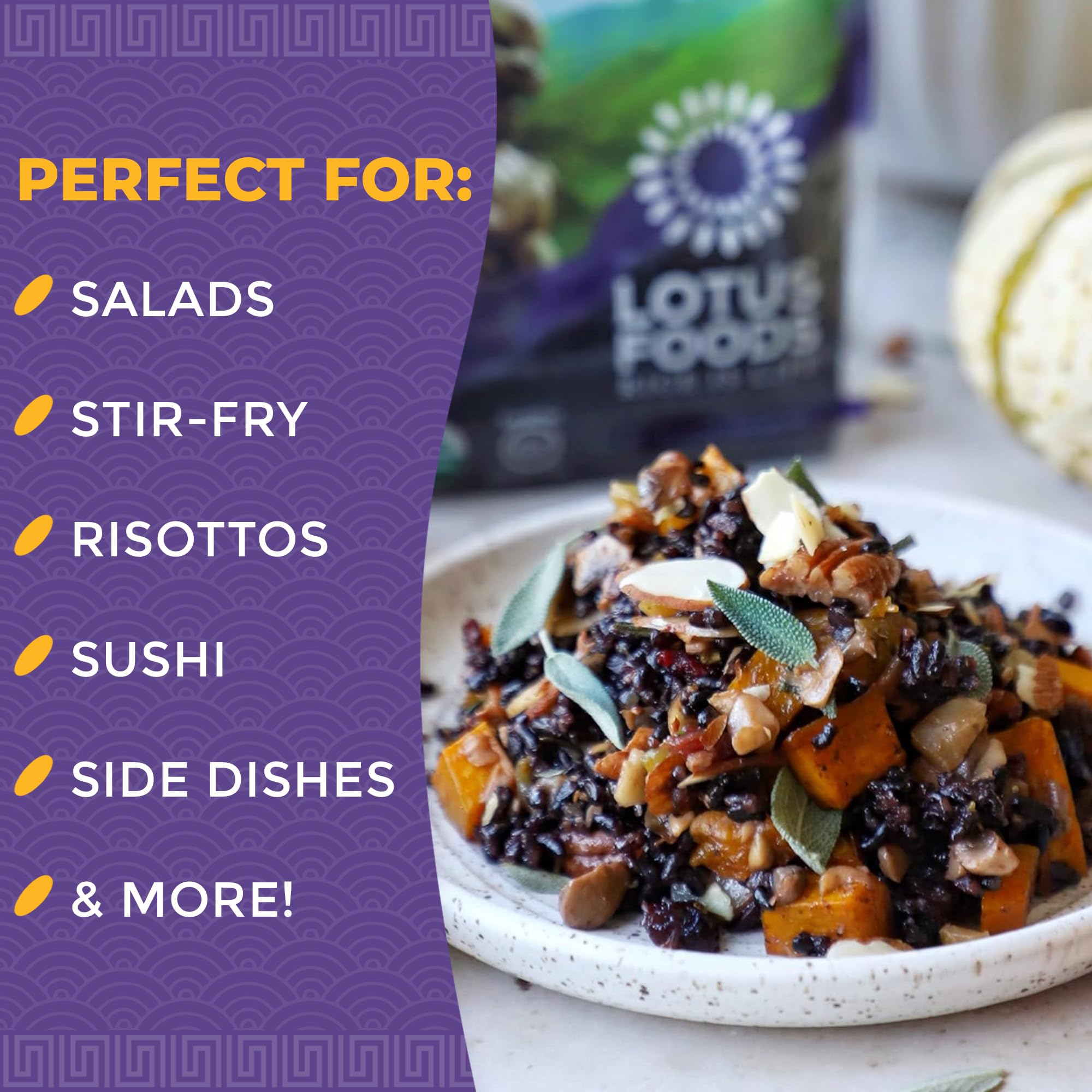 Lotus Foods Organic Forbidden Rice - Black Rice Organic, Purple Rice, Black Rice Bulk, Gluten Free Heirloom Rice, Whole Grain, Non GMO, Vegan - 15 Oz Bag (Pack of 1)