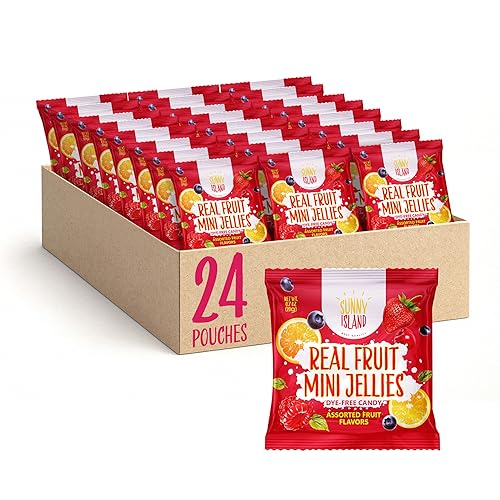 Fruit Jelly Candy | 24 Packs | Dye Free Candy Individually Wrapped | Vegan Gummies with Real Fruit Puree | Assorted Flavors | Gelatin Free Plant Based