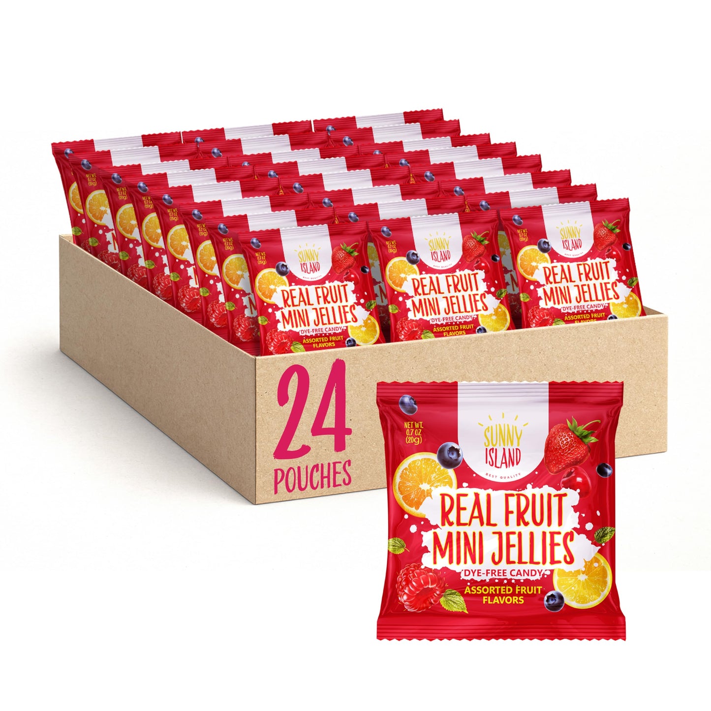 Fruit Jelly Candy | 24 Packs | Dye Free Candy Individually Wrapped | Vegan Gummies with Real Fruit Puree | Assorted Flavors | Gelatin Free Plant Based