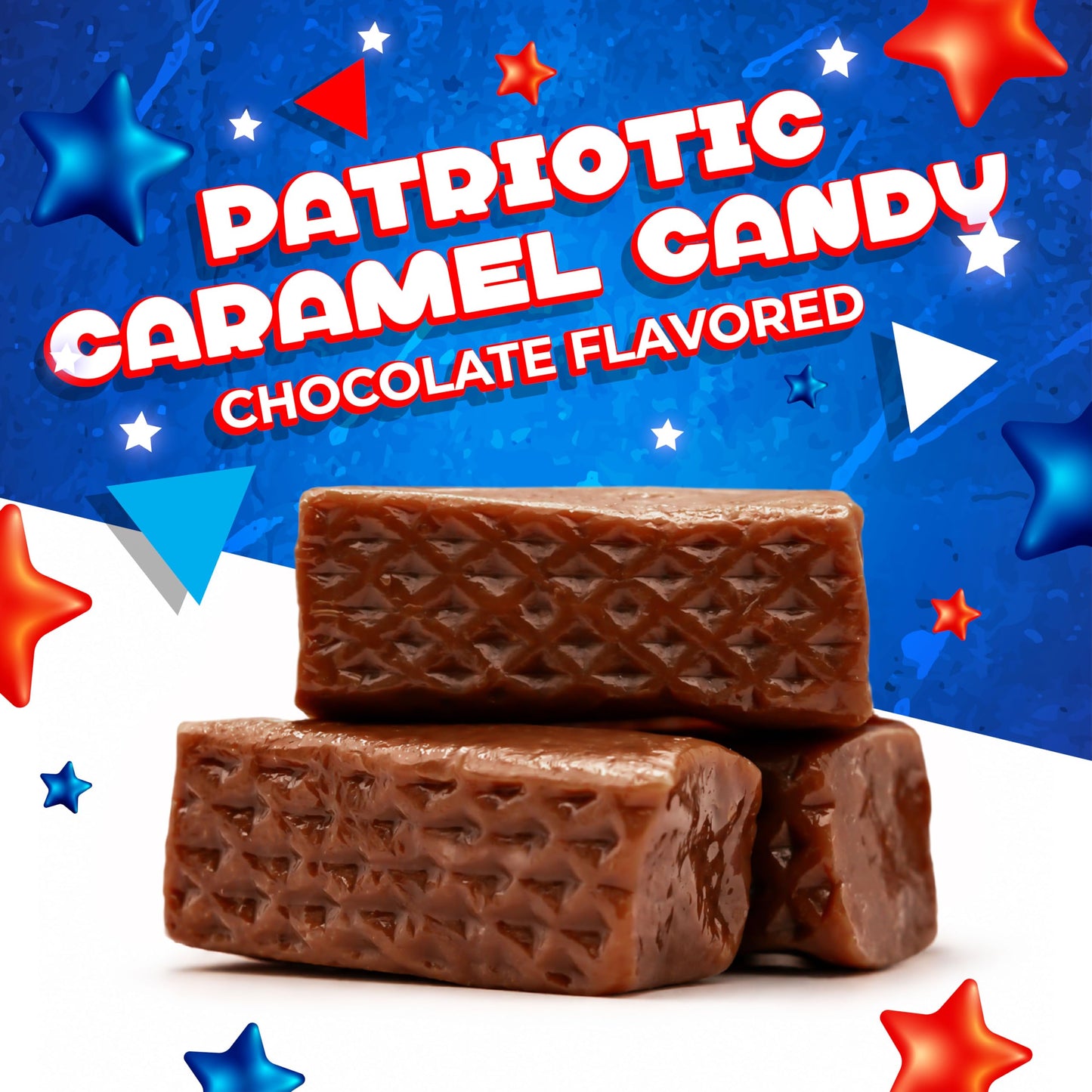 Patriotic Candy Bulk | 2 Pound Bag | Chocolate Flavored Caramels | Red White and Blue Candy for 4th of July Celebrations | Individually Wrapped