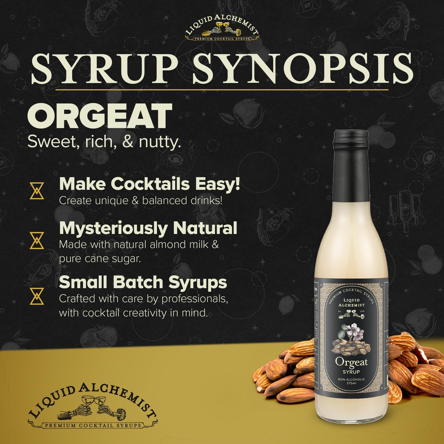 Liquid Alchemist Orgeat Syrup for Cocktails - Real Ingredients Make Our Almond Syrup the Perfect Mai Tai Mix - Non-GMO, Gluten Free & Vegan (12.7 oz)