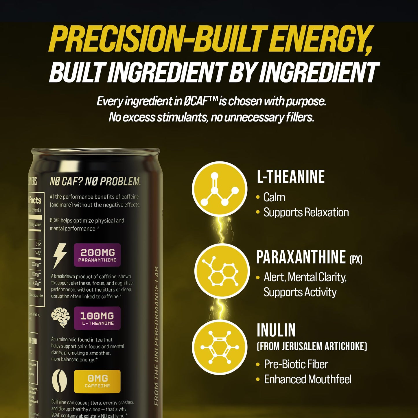 ØCAF Energy Paraxanthine Energy Drink - Caffeine Alternative, Sugar Free, Yuzu Passionfruit, Clean Focus & Alertness, No Jitters, No Crash