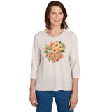 Alfred Dunner Women's Petite Harvest Basket Top Size PL Oatmeal Multi