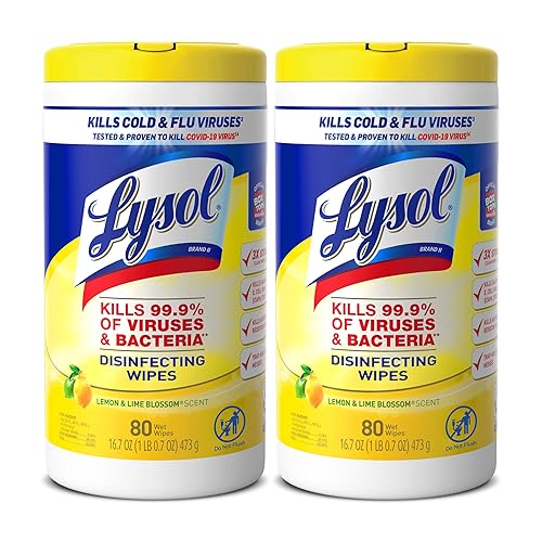 Lysol Disinfectant Wipes Multi-Surface Antibacterial Cleaning Wipes, Dorm Room Essentials For Disinfecting and Cleaning Lemon and Lime Blossom 80