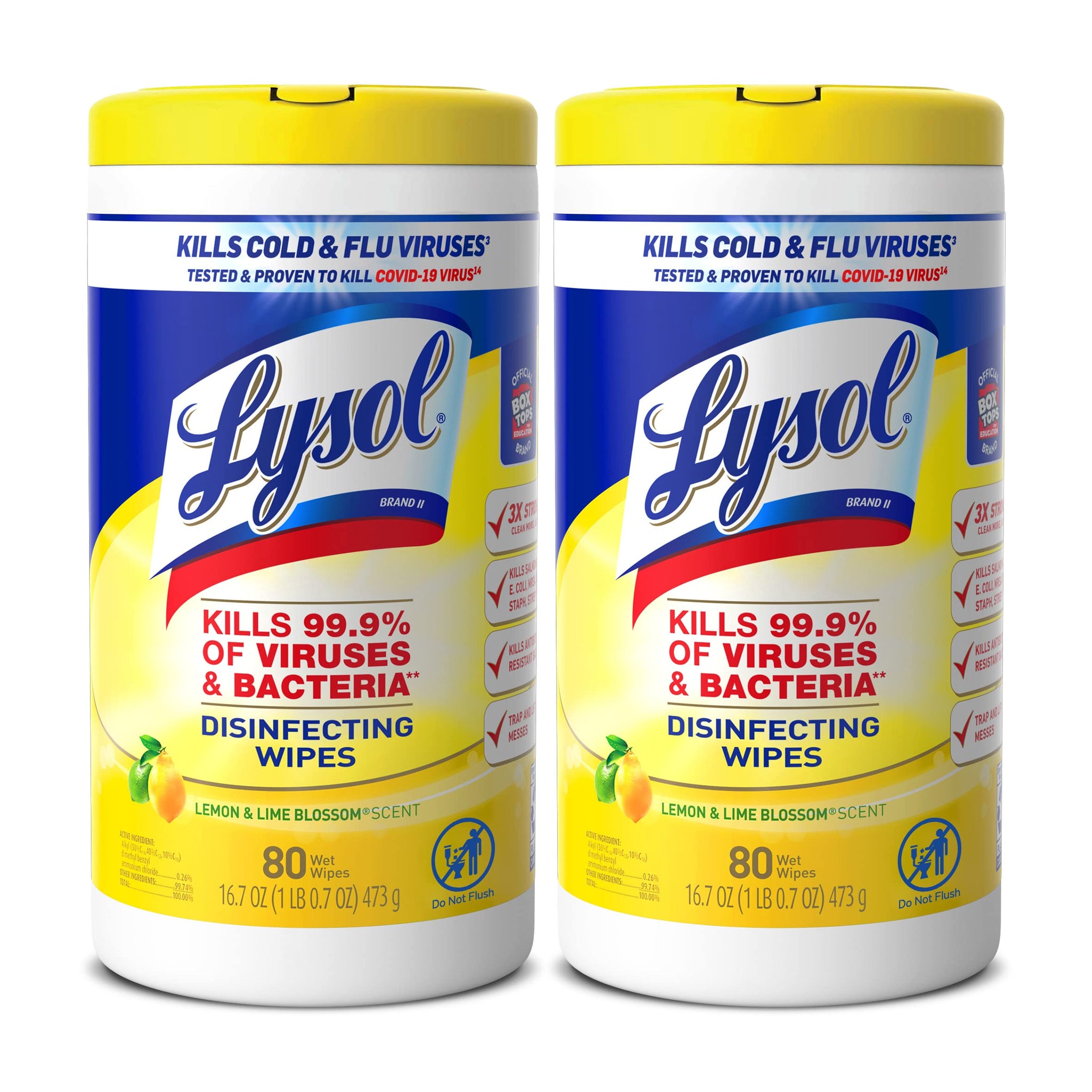 Lysol Disinfectant Wipes Multi-Surface Antibacterial Cleaning Wipes, Dorm Room Essentials For Disinfecting and Cleaning Lemon and Lime Blossom 80