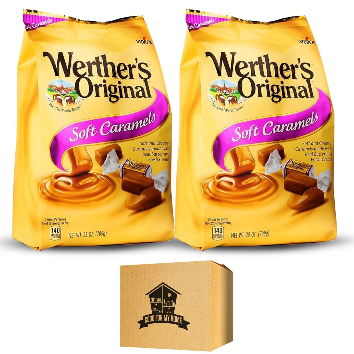 Caramel Candy Bundle. Includes Two 25 Oz Pack of Werthers Original Soft Caramel Candy. Individually Wrapped Soft Candy ideal for any occasion
