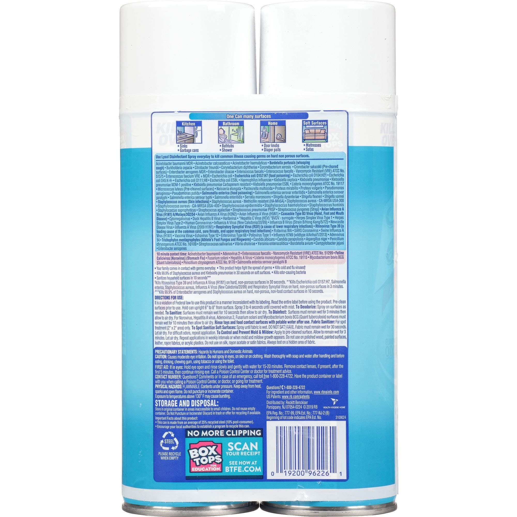 Lysol® Disinfectant Spray, 19 Oz, Crisp Linen, Carton Of 8 Bottles