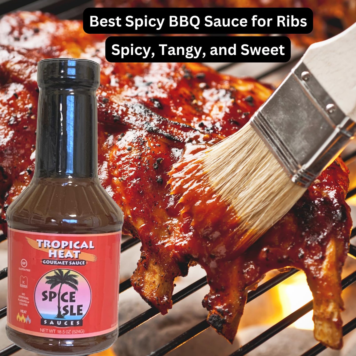 Spice Isle Sauces Tropical Heat Gourmet Sauce - 18.5 oz Spicy Caribbean BBQ with Tamarind & Peppers Bold Marinade & Grilling Sauce | Gluten-Free |