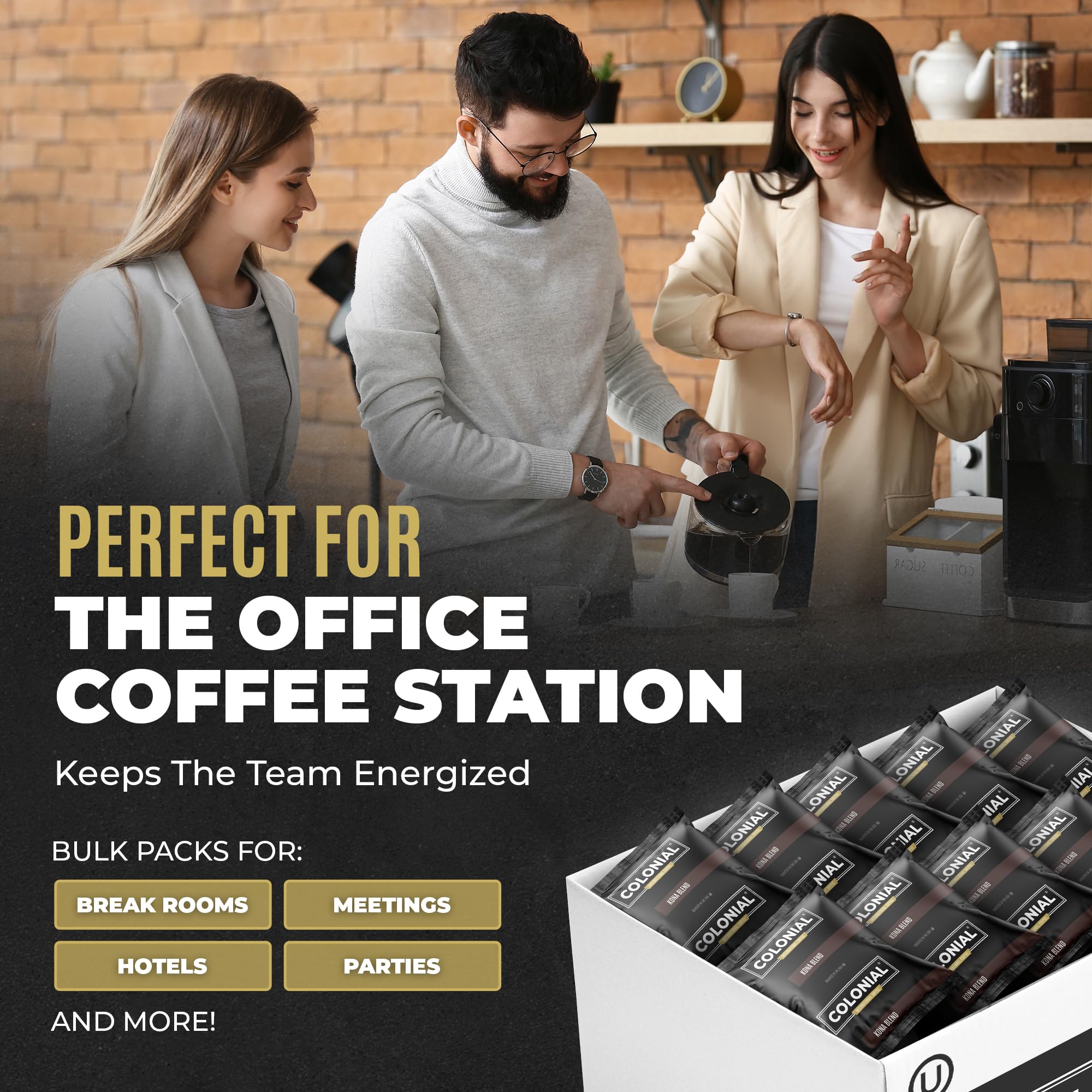 Colonial Coffee 32 Count Single Pot Coffee Packets - 100% Arabica High Caffeine Medium-Dark Roast | Pre-Measured Frac Packs for 12 Cup Maker | Bulk