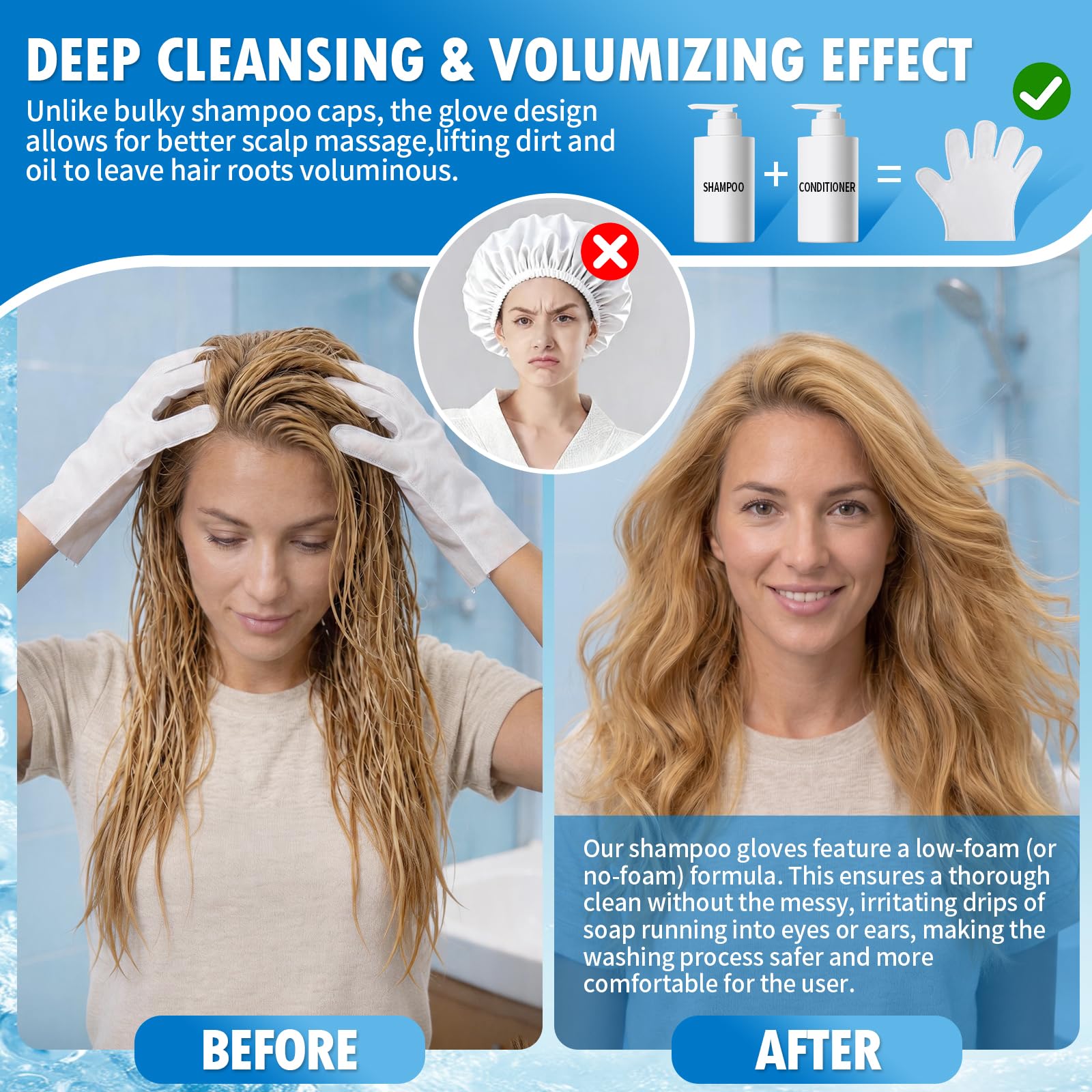 Creatyi No Bubbles Low Bubbles Shampoo Gloves No Rinse Waterless Shampoo for Bedridden Patients Hair Washing Gloves for Camping and Outdoor Activities