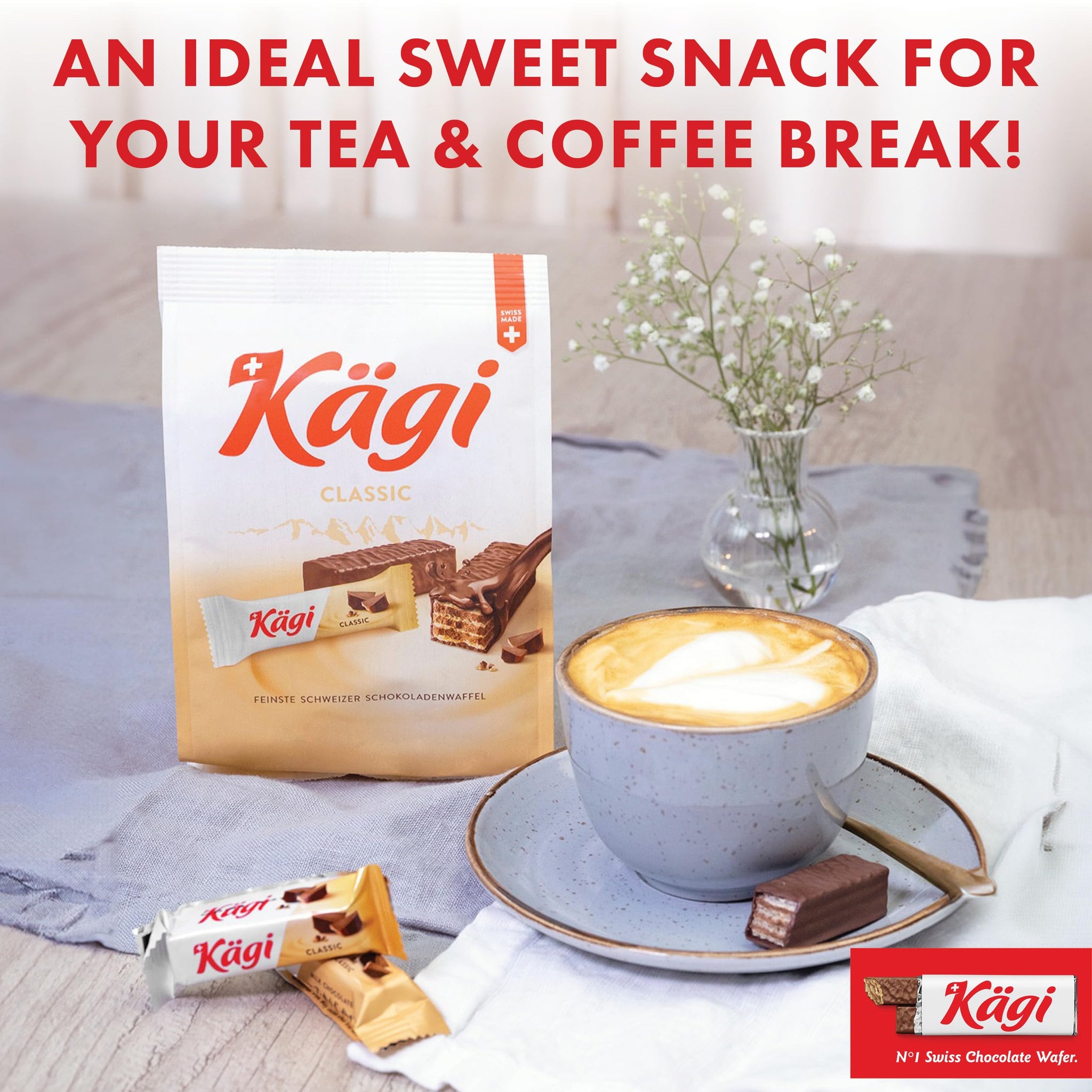 Swiss Milk Chocolate Covered Mini Wafers by Kägi, Crispy Coated Sweet Snacks, Premium Individually Wrapped Treats, Chocolate, Classic Kägi, 3 Pack