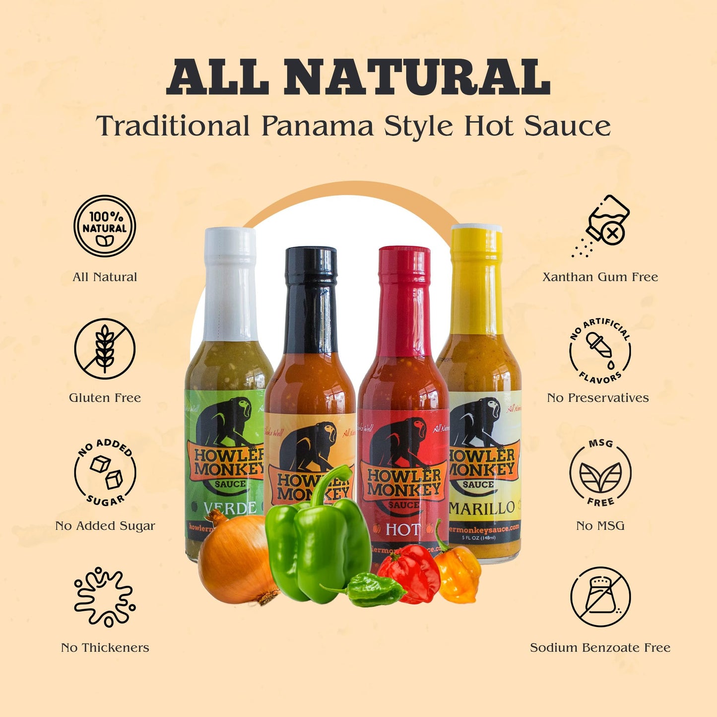 Howler Monkey Sauce - Hot Sauce Variety Pack - 5 Fl Oz (Pack of 4)