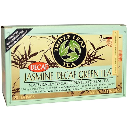 Triple Leaf Jasmine Green Tea, Decaffeinated, 20 Tea Bags per Box (Case of 6 Boxes)