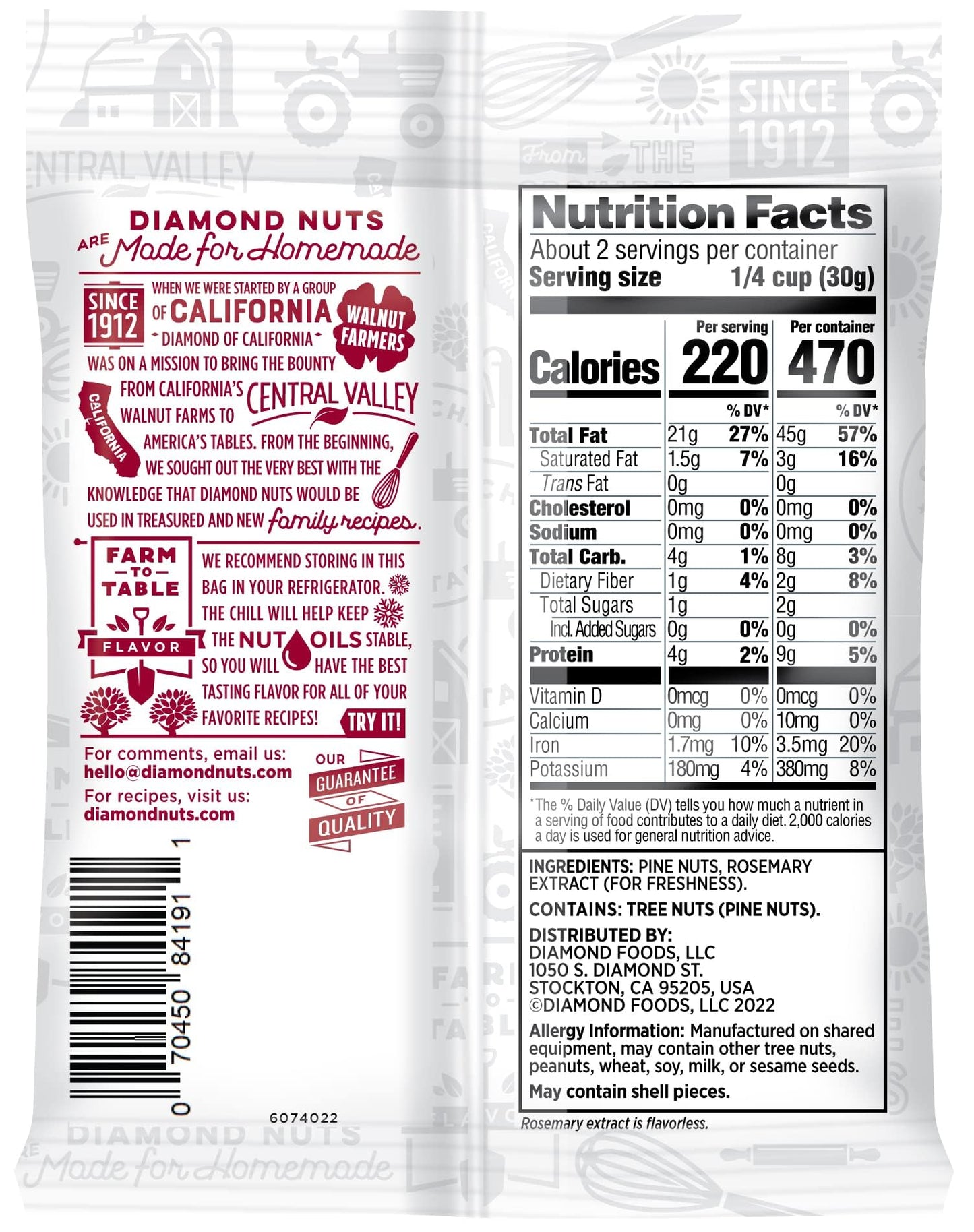 Diamond of California Shelled Pine Nuts, Raw Unsalted Pine Nuts for Pesto, Baking, Snacking, and Salads, 2.25 oz.