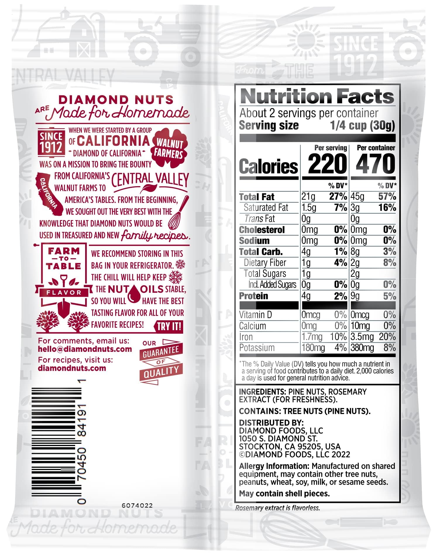Diamond of California Shelled Pine Nuts, Raw Unsalted Pine Nuts for Pesto, Baking, Snacking, and Salads, 2.25 oz.