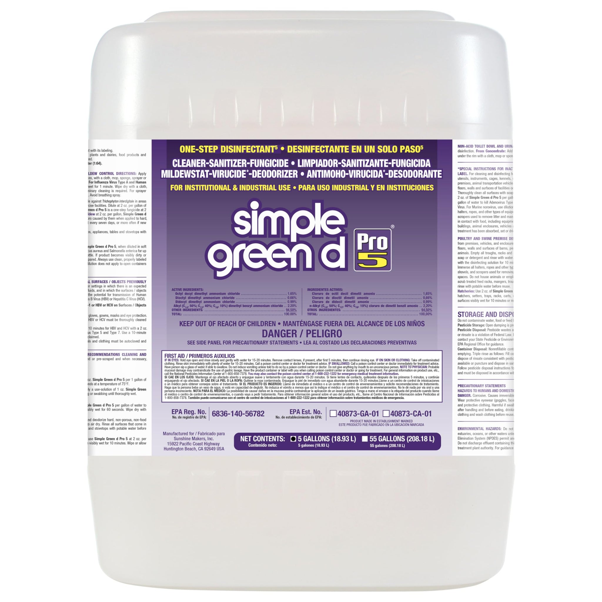 Simple Green 30505 d Pro 5 One-Step Disinfectant, 5 Gallon Pail