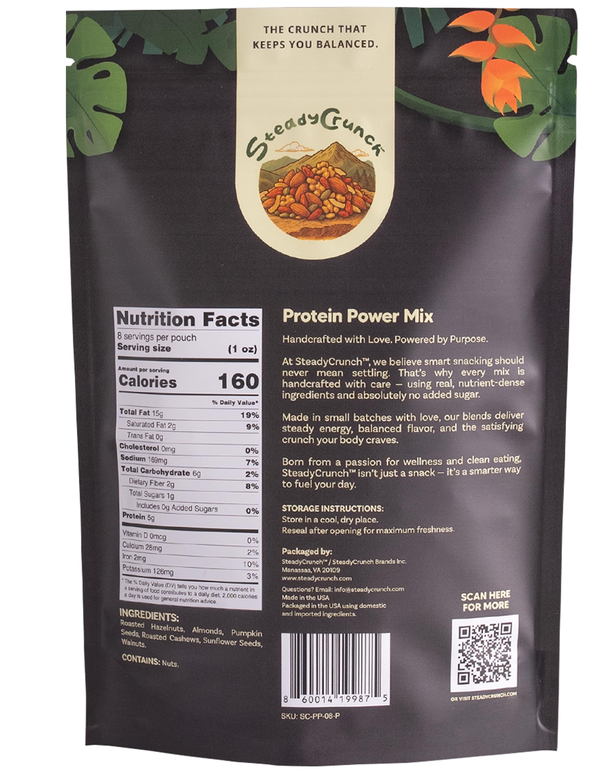 SteadyCrunch Protein Power Mixed Nuts - High Protein Snacks & Keto Nut Mix - Non-GMO, Vegan & Gluten Free Healthy Snacks - Almonds, Cashews & Walnuts