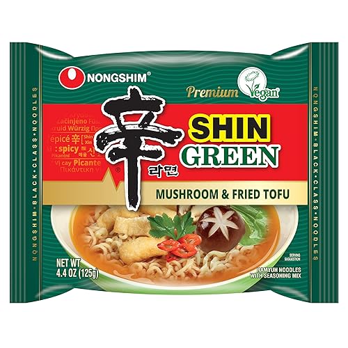 Nongshim Ramen Noodles, Gourmet Instant Ramen, Premium Microwavable Noodle Soup, Vegan Shin Green, 16-Pack