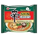 Nongshim Ramen Noodles, Gourmet Instant Ramen, Premium Microwavable Noodle Soup, Vegan Shin Green, 16-Pack