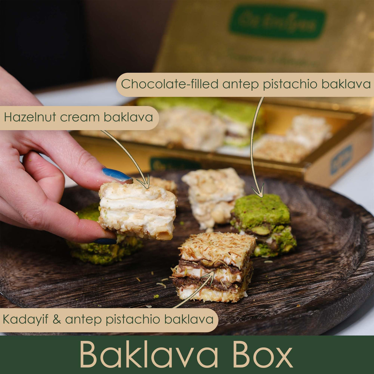 Baklava Style Turkish Delight - Chocolate, Hazelnut Cream & Pistachio Candy, Gourmet Turkish Sweets Box, Lokum Dessert, Dulces Turcos, 17.6 oz (500g)