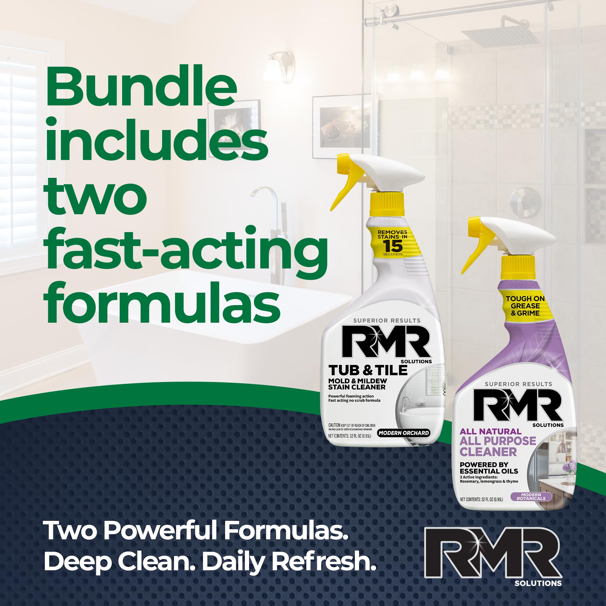 RMR Surface Saver System - Tub & Tile Stain Remover + All Natural All Purpose Cleaner, 2-Step Bathroom & Surface Cleaning Bundle for Tile, Grout