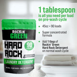 Rockin' Green Hard Rock Laundry Detergent for Hard Water (90 Loads), Plant based, Natural Laundry Detergent Powder, Biodegradable Odor Fighter, Safe