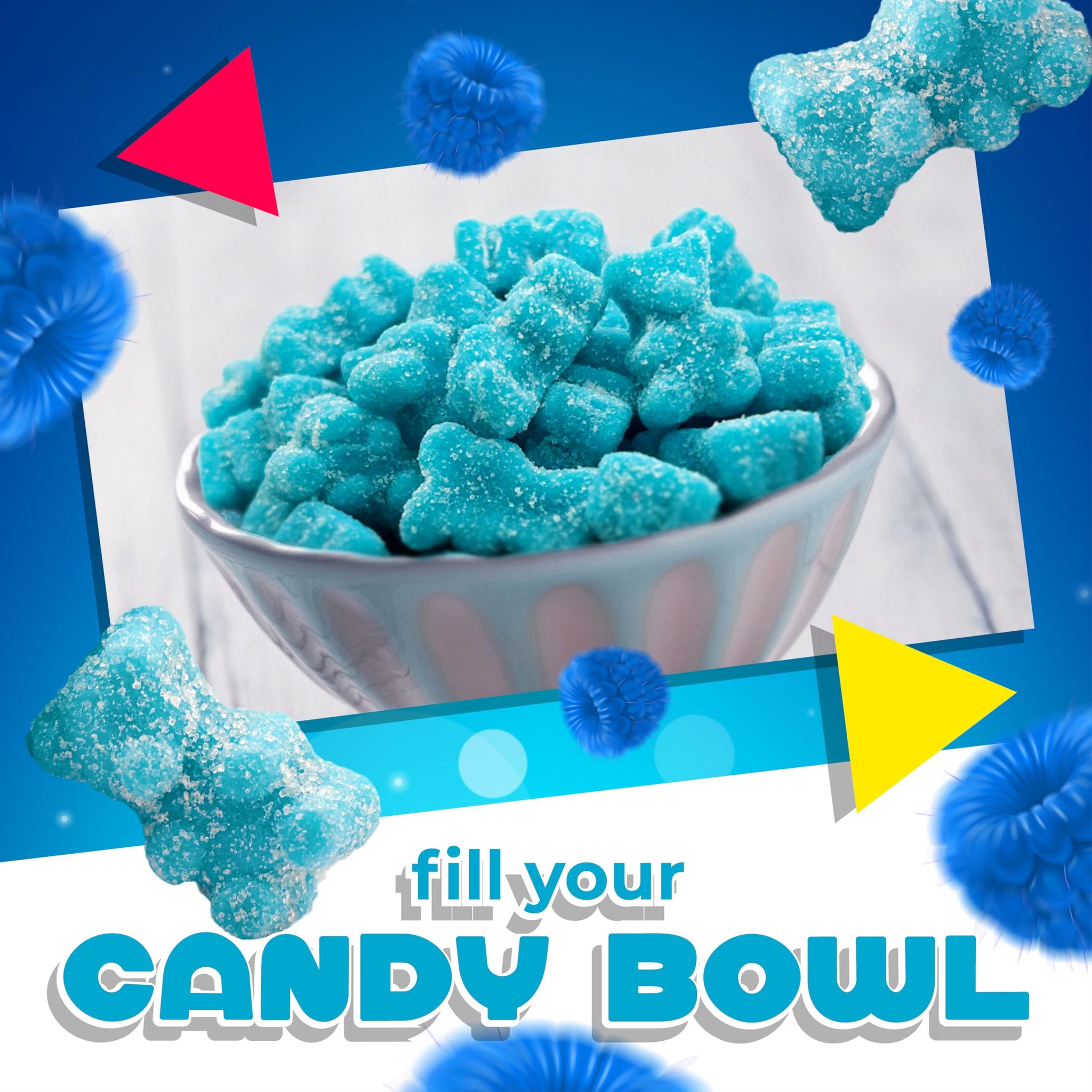 Sour Bears Gummy Candy | 1 Lb Bag | Blue Raspberry Jelly Candies | Gelatin Free Gummi Bears | Neon Blue Gummies for Gender Reveal, Baby Showers