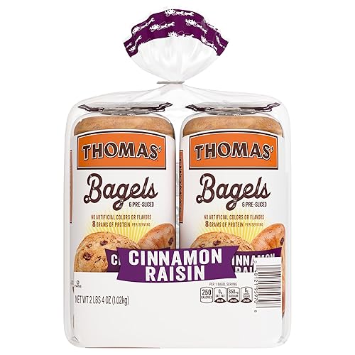 (Club Pack) Thomas' Cinnamon Raisin Bagels, 2 individual packs, (18.0 oz each), 9g Protein, Kosher Bagels, 36 oz Multipack