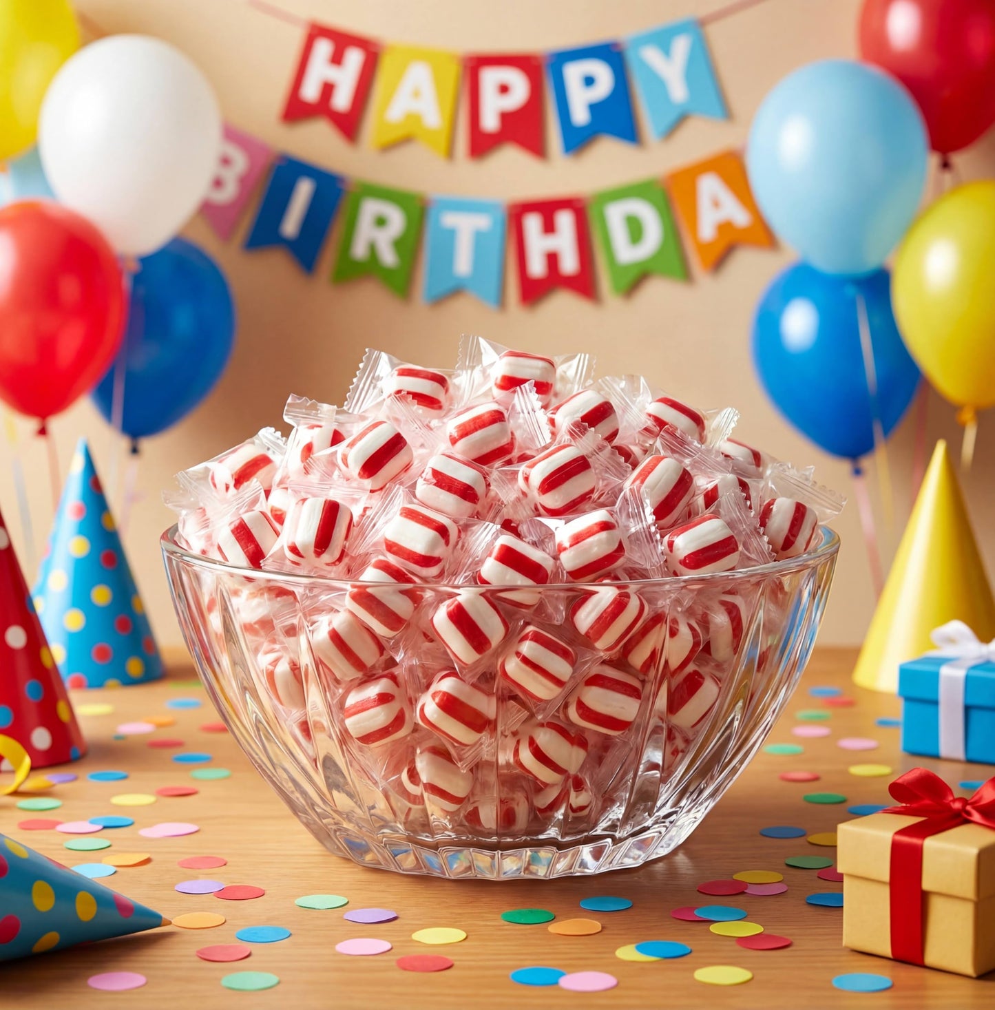 Peppermint Puff Candy - 1 lb Red and White Individually Wrapped Striped Soft Mints - After Dinner or Great for Holidays