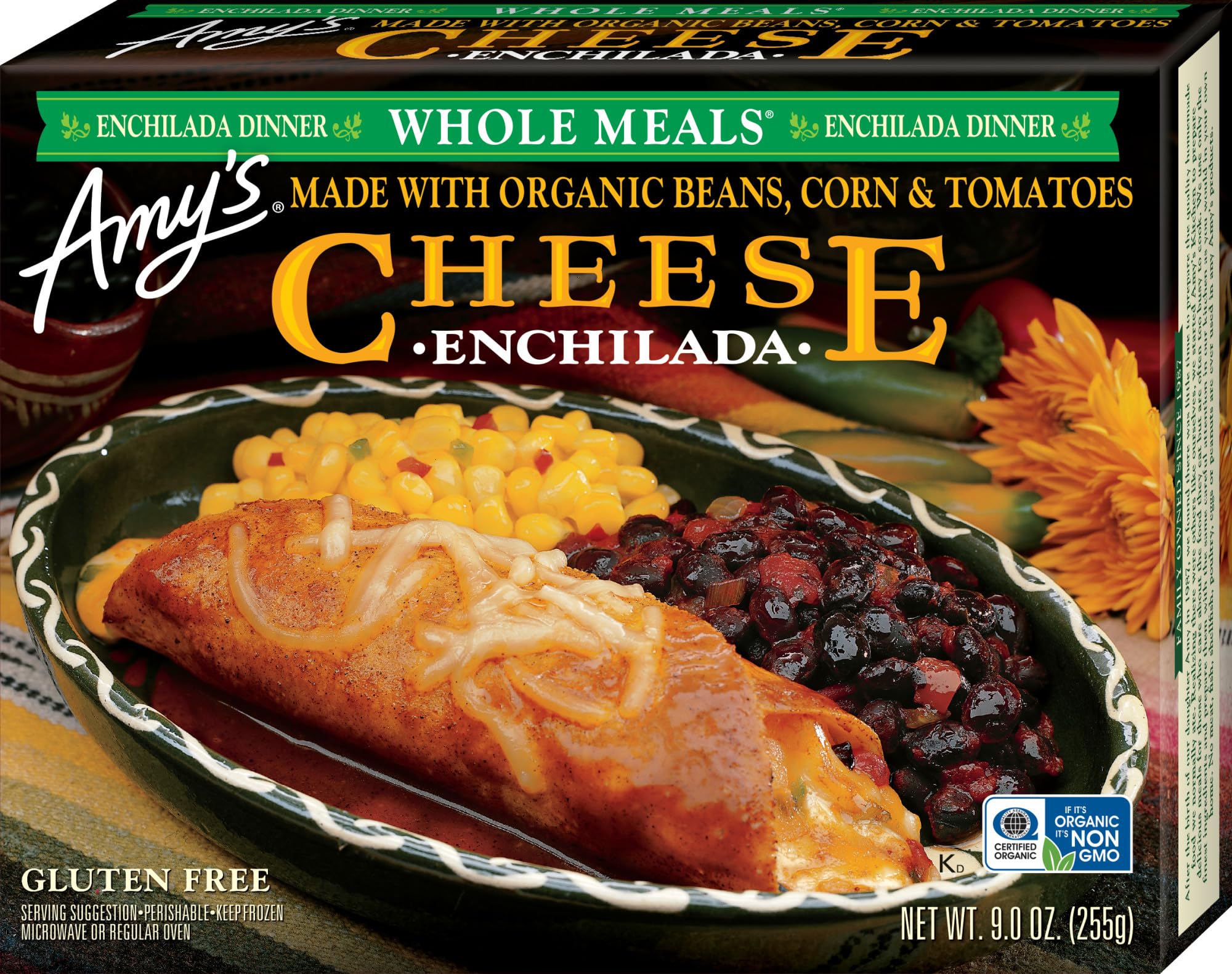 Amy's Frozen Meals, Cheese Enchilada Whole Meal, Made With Organic Corn and Tomatoes, Gluten Free Microwave Meals, 9 Oz