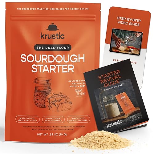 Dual-Flour Organic Sourdough Starter Culture - Fast-Activating Dehydrated Chips with Natural Wild Bread Yeast - Non-GMO Flour Sourdough Bread Starter