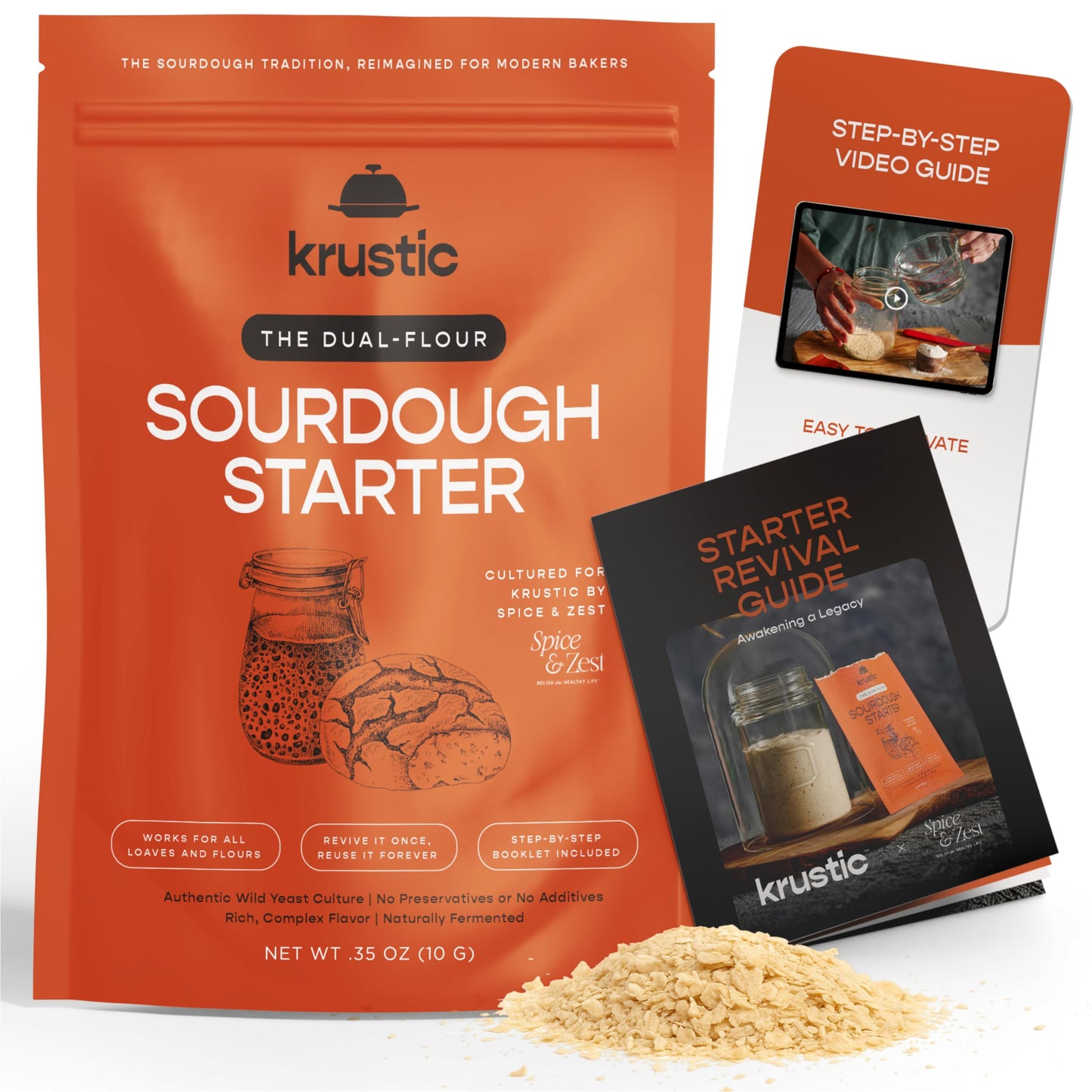 Dual-Flour Organic Sourdough Starter Culture - Fast-Activating Dehydrated Chips with Natural Wild Bread Yeast - Non-GMO Flour Sourdough Bread Starter