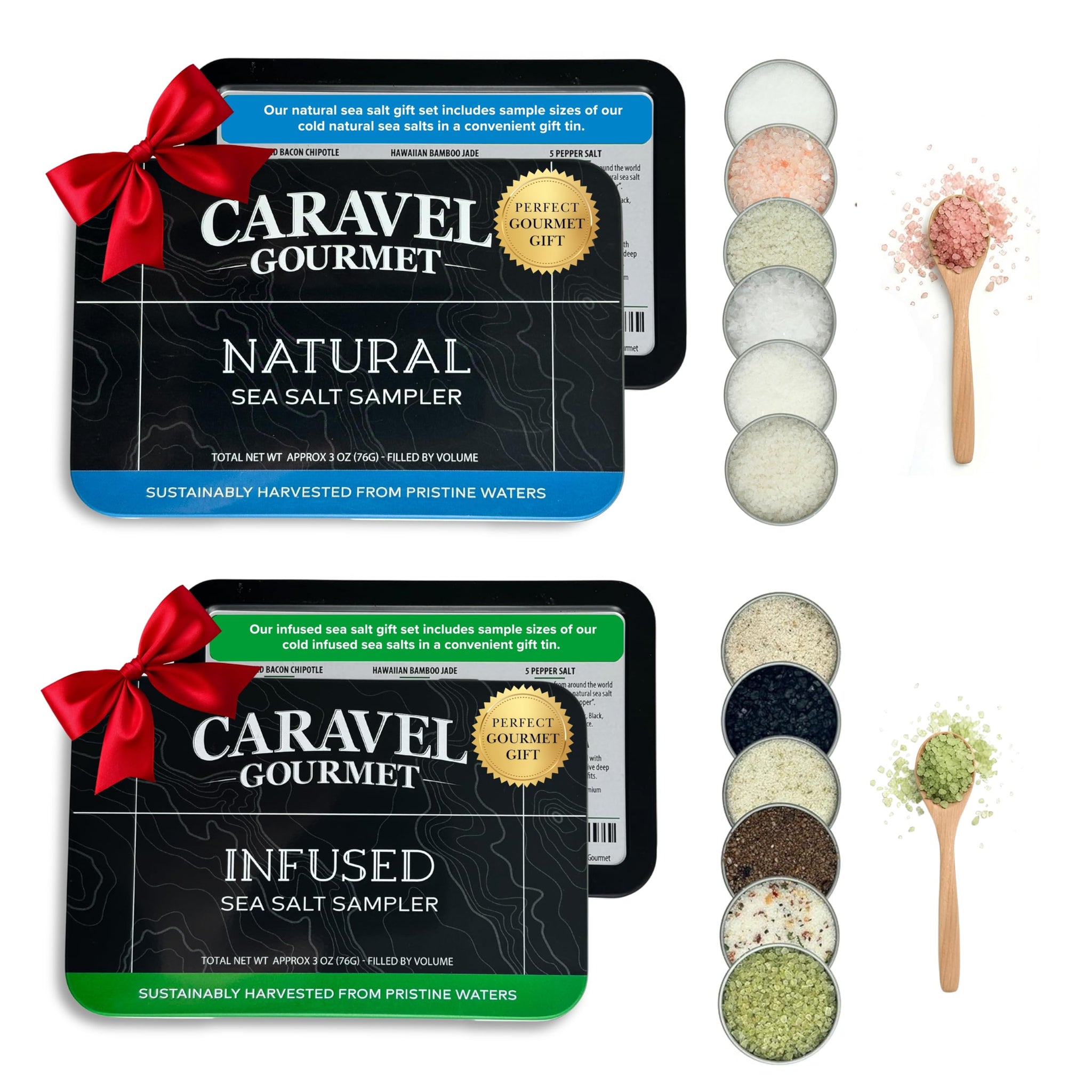 Infused & Natural Sea Salt Sampler Collection - 12-Flavor Cooking Salts Bundle in 0.5 oz Reusable Tin Each - Pure Finishing Salt Variety Pack Gift Set