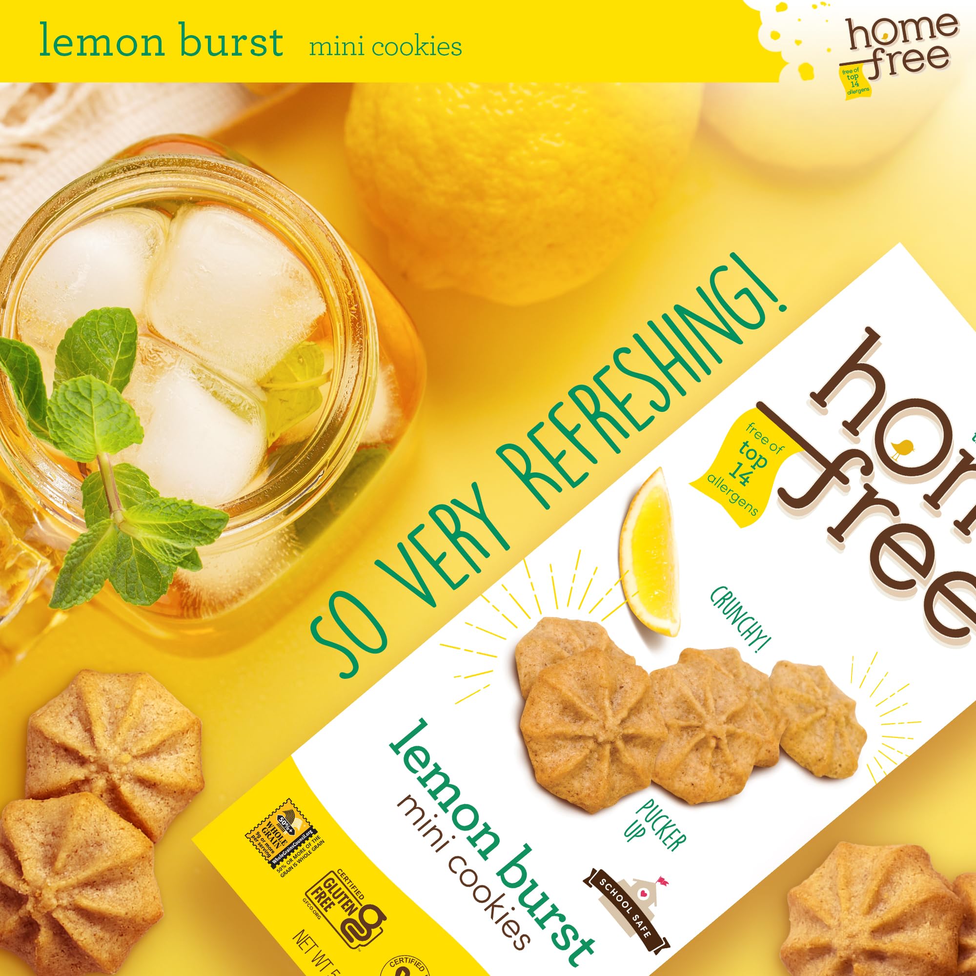 Homefree Mini Lemon Burst Cookies, Gluten Free, Nut Free, Vegan, School Safe and Allergy Friendly Snacks, 5 Oz Box (Pack of 1), Produced In USA