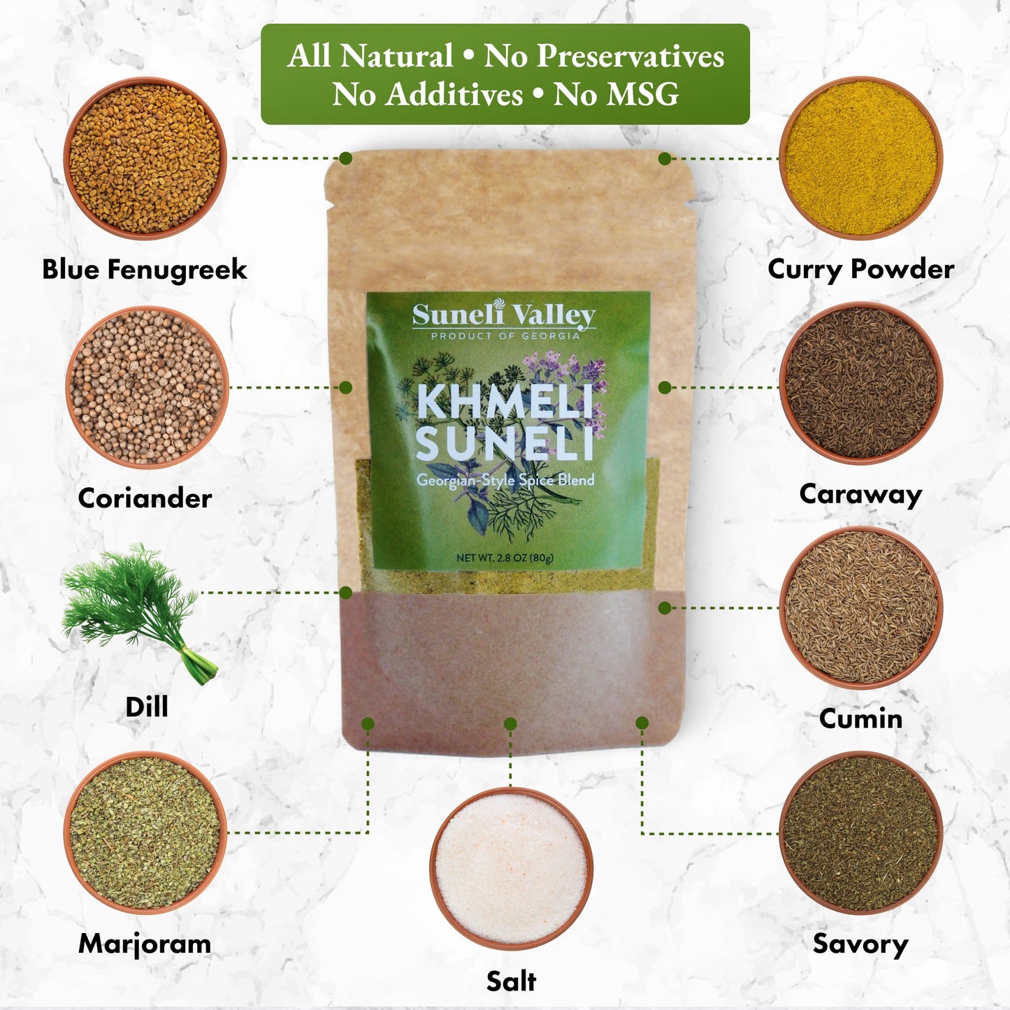 Suneli Valley Khmeli Suneli | Premium Georgian-Style Seasoning | Aromatic Mix of Herbs and Spices | Ideal for Grilled Meats, Seafood, Poultry | 2.8oz