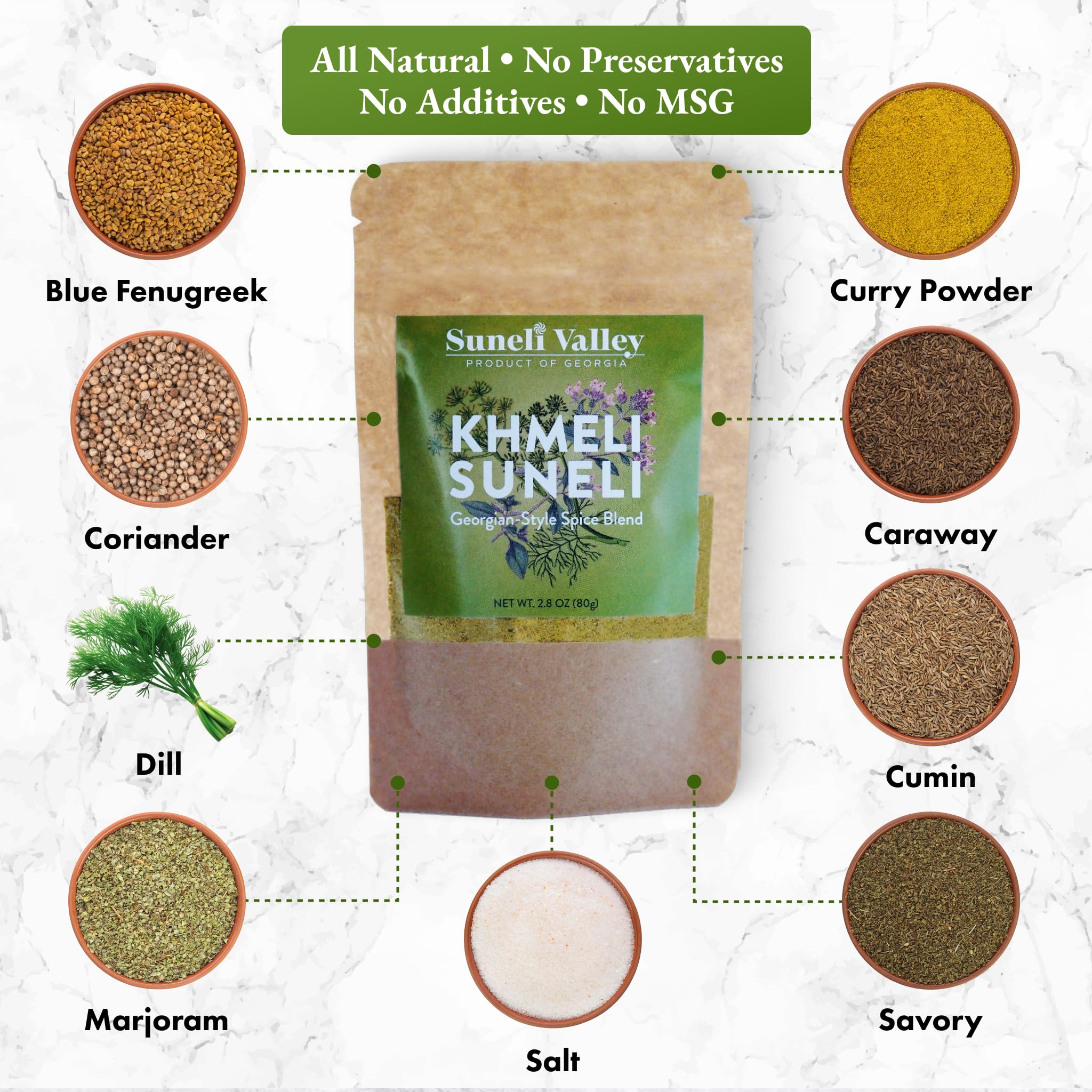 Suneli Valley Khmeli Suneli | Premium Georgian-Style Seasoning | Aromatic Mix of Herbs and Spices | Ideal for Grilled Meats, Seafood, Poultry | 2.8oz