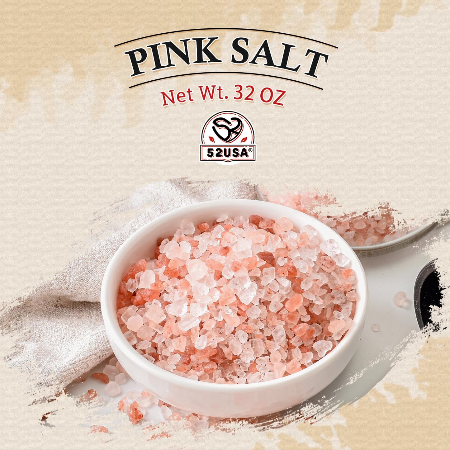 52USA Himalayan Pink Salt Coarse, Pink Himalayan Sea Salt, Coarse Grain 2 lb, Himalayan Salt, Pink Salt, Rock Salt for Grinder Refill, No Artificial