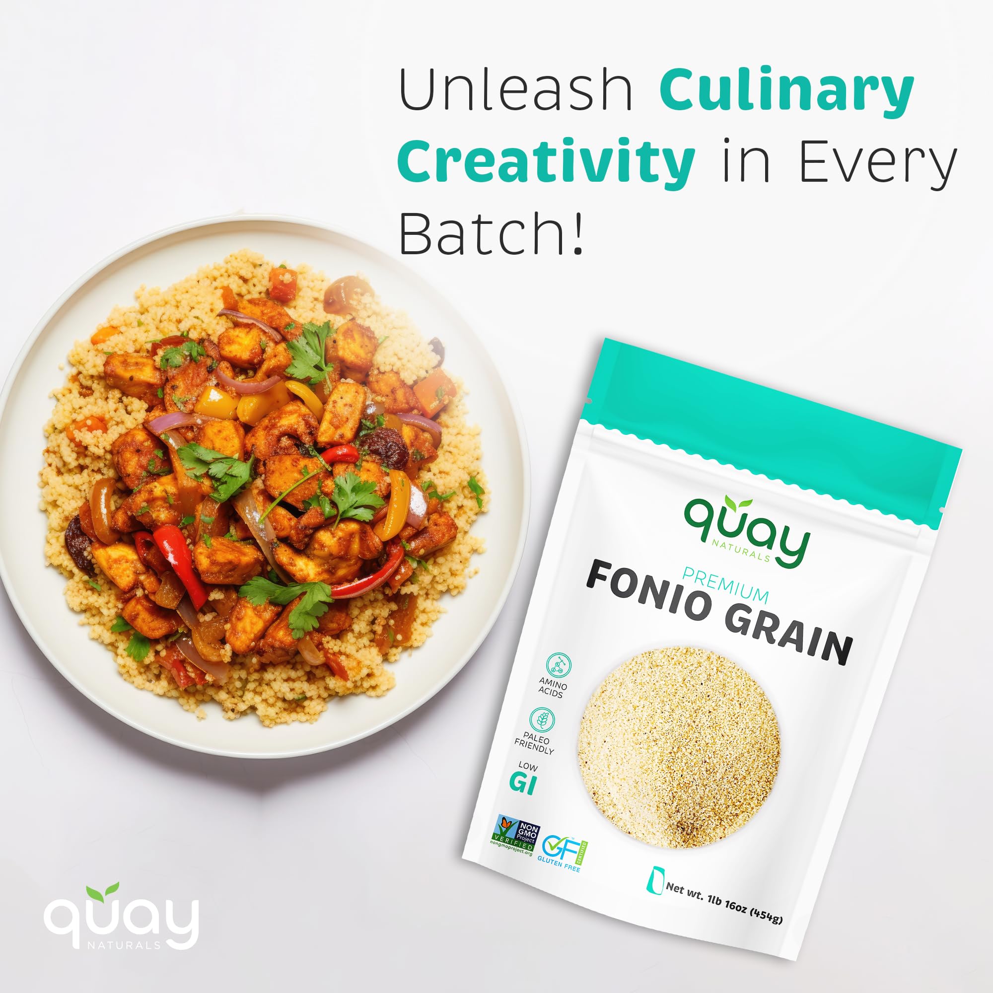 Quay Naturals Fonio Super-Grain - African Ancient Superfood Grain - Substitute & Alternative for Couscous, Quinoa & Rice - Gluten Free & Non GMO